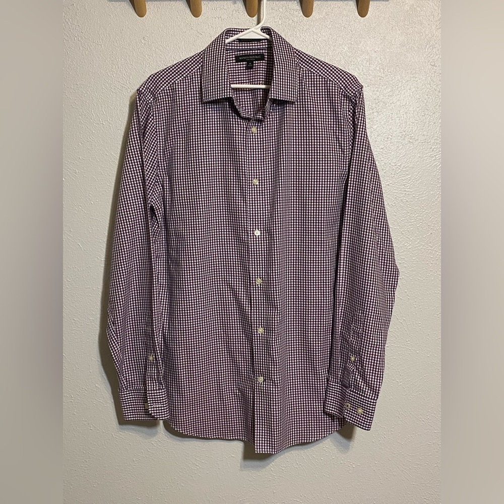 Banana Republic - Men’s Long Sleeve Dress Shirt - Camden Fit - Maroon/Black - M